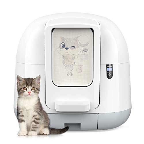 Pet Daddy Self Cleaning Cat Litter Box, Automatic Fully Enclosed Cat Toilet with Anti-Pinch Sensor, Easy to Clean by One-Button, Waterproof Hood Automatic Cat Litter Box for Cats Below 18lb