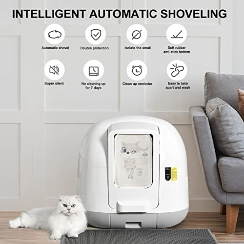 Pet Daddy Self Cleaning Cat Litter Box, Automatic Fully Enclosed Cat Toilet with Anti-Pinch Sensor, Easy to Clean by One-Button, Waterproof Hood Automatic Cat Litter Box for Cats Below 18lb