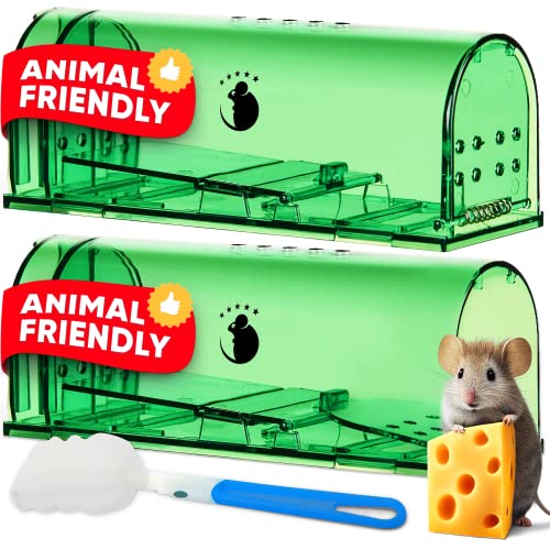 Humane Mouse Traps Indoor for Home Mice Traps for House Indoor No Kill Live Catch Mouse Trap Smart Traps That Work Animal Rodent Catch and Release Double Mousetraps Easy Set Reusable Hotel - 2 Pack