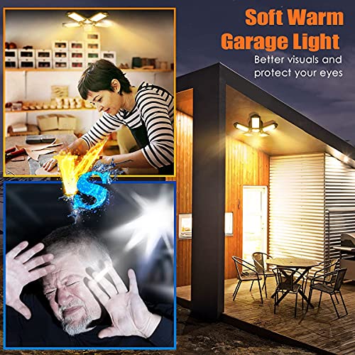 Garage Light Warm 2 Pack 3000K Garage Light Bulb 100W Equiv Garage Ceiling LED Lights LED Shop Light 5 Panel Garage Lights Adjustable Garage LED Light for Garage Basement Warehouse Attic Lighting