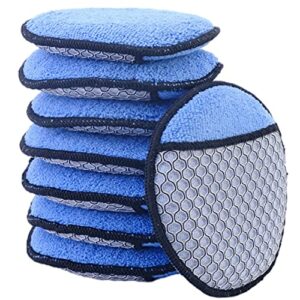 polyte microfiber detailing wax applicator pad with finger pocket and mesh scrub, 8 pack (blue, 5 in)