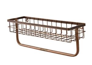 your heart's delight copper finished single tier metal wire wall shelf with towel holder