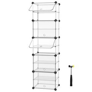 songmics shoe rack, 10-slot storage organizer unit with doors, portable cube shoe storage organizer, plastic modular diy storage shelf, closet divider for clothes bags toys, transparent ulpc506t01