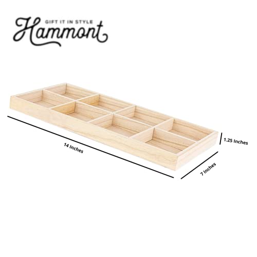 Hammont Rectangular Sectional Wooden Trays - 2 Pack - 7”x14”x1.25” - Eco Friendly Decorative Wooden Tray for Dry Fruits & Candies | Organic Wooden Tray for Gift & Home Décor