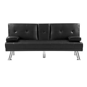 ltt futon sofa bed, futon couch, folding sofa bed dual-purpose multi-functional sleeper dark grey fabric