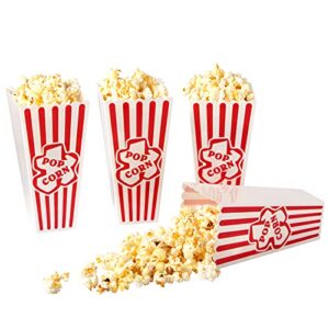 plastic popcorn containers red & white striped retro style reusable popcorn boxes for movie night 4”x8” (4 pack)