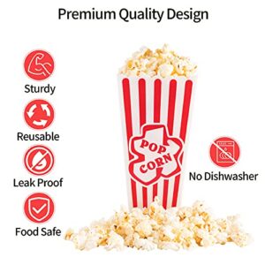 Plastic Popcorn Containers Red & White Striped Retro Style Reusable Popcorn Boxes for Movie Night 4”x8” (4 Pack)