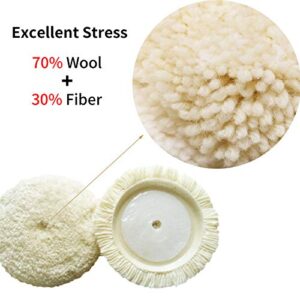 HOFESE Set of 2 Wool Polishing Pads,7inch 100% Natural Wool Hook & Loop Grip Buffing Pad for Compound Cutting & Polishing for Car, Boats, Trucks and Furniture