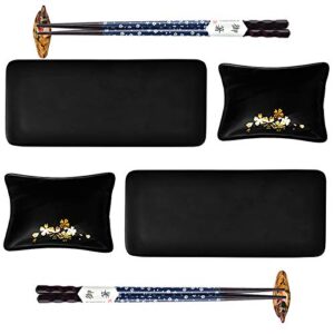 artcome 8 piece japanese style ceramic sushi plate dinnerware set with 2 sushi plates, 2 sauce dishes, 2 pairs of chopsticks, 2 chopsticks holders