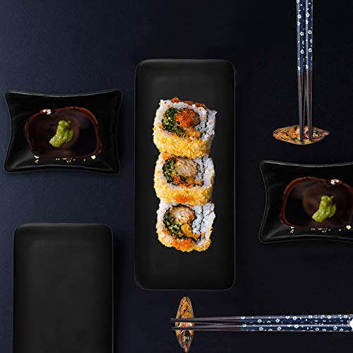 Artcome 8 Piece Japanese Style Ceramic Sushi Plate Dinnerware Set with 2 Sushi Plates, 2 Sauce Dishes, 2 Pairs of Chopsticks, 2 Chopsticks Holders