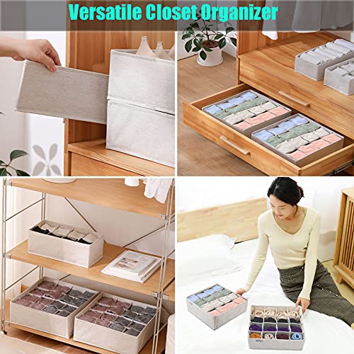 RTT Underwear And Sock Organizer - Foldable 16-Cell Closet Underwear Organizer Drawer Divider - Easy To Assemble Undergarment Organizer Lingerie Organizer Bra Organizer For Closet - Off-White, 2 Pieces