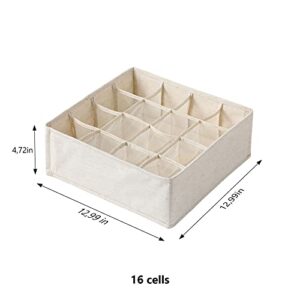 RTT Underwear And Sock Organizer - Foldable 16-Cell Closet Underwear Organizer Drawer Divider - Easy To Assemble Undergarment Organizer Lingerie Organizer Bra Organizer For Closet - Off-White, 2 Pieces