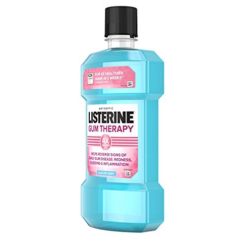 Listerine Gum Therapy Antiplaque & Anti-Gingivitis Mouthwash, Antiseptic Oral Rinse to Help Reverse Signs of Early Gingivitis Like Bleeding Gums, with Menthol & Thymol, Glacier Mint, 1 L Pack of 2