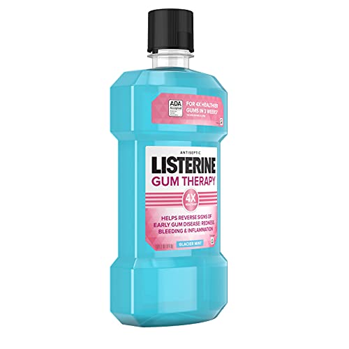 Listerine Gum Therapy Antiplaque & Anti-Gingivitis Mouthwash, Antiseptic Oral Rinse to Help Reverse Signs of Early Gingivitis Like Bleeding Gums, with Menthol & Thymol, Glacier Mint, 1 L Pack of 2