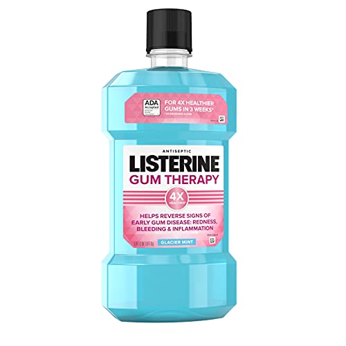 Listerine Gum Therapy Antiplaque & Anti-Gingivitis Mouthwash, Antiseptic Oral Rinse to Help Reverse Signs of Early Gingivitis Like Bleeding Gums, with Menthol & Thymol, Glacier Mint, 1 L Pack of 2