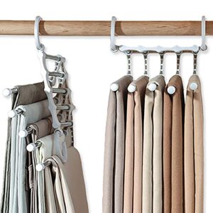 jewyoco 2 pcs space saving pants hangers non-slip clothes organizer 5 layered pants rack for scarf jeans trousers white