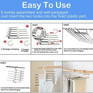 JEWYOCO 2 PCS Space Saving Pants Hangers Non-Slip Clothes Organizer 5 Layered Pants Rack for Scarf Jeans Trousers White