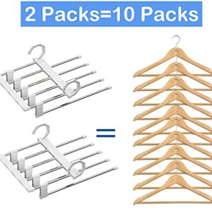 JEWYOCO 2 PCS Space Saving Pants Hangers Non-Slip Clothes Organizer 5 Layered Pants Rack for Scarf Jeans Trousers White