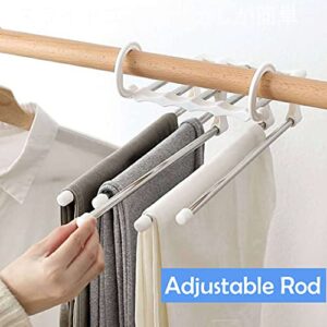 JEWYOCO 2 PCS Space Saving Pants Hangers Non-Slip Clothes Organizer 5 Layered Pants Rack for Scarf Jeans Trousers White