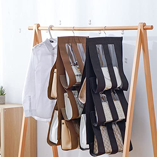 LCXEGO 5 Pockets Foldable Hanging Bag,Hanging Purse Handbag Organizer,Space-Saving Storage Bag System,Suitable for Living Room Bedroom Family use (Black)