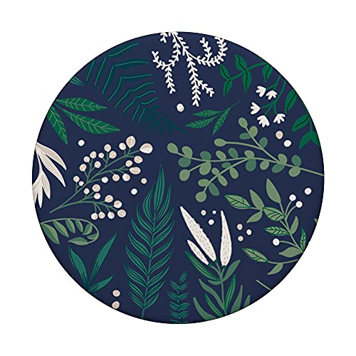 Green Botanical Fern Foliage & White Berry Floral Pattern PopSockets Swappable PopGrip