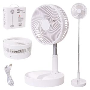 portable desk fan,foldable fan pedestal stand floor fan adjustable height from 14.2 inch to 39inch, 4 speeds & time settings, 7200mah rechargeable battery telescopic oscillate usb charging (white)