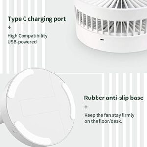 Portable Desk Fan,Foldable Fan Pedestal Stand Floor Fan Adjustable Height from 14.2 inch to 39inch, 4 Speeds & Time Settings, 7200mAh Rechargeable Battery Telescopic Oscillate USB Charging (WHITE)