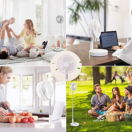 Portable Desk Fan,Foldable Fan Pedestal Stand Floor Fan Adjustable Height from 14.2 inch to 39inch, 4 Speeds & Time Settings, 7200mAh Rechargeable Battery Telescopic Oscillate USB Charging (WHITE)