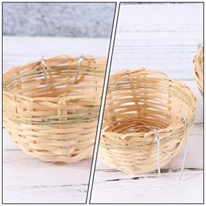 DOITOOL Outdoor Decor 7pcs Bamboo Weaving Breeding with Hooks Handmade Bamboo Pigeon Mat Breeding Egg Pad Breathable Nesting Mat Counntry Style Bird for Canary Swallow Finch Wicker Storage Basket