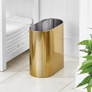 mDesign Slim Pill Shaped Metal 1.98 Gallon Recycle Trash Can Wastebasket, Garbage Container Bin for Bathrooms, Kitchen, Bedroom, Home Office - Durable Stainless Steel - Mirri Collection - Soft Brass
