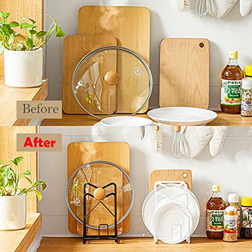 Cutting Board Rack, HLLBRC Chopping Board Organizer Stand Holder Rack, Dishes Plates Pot Pan Lids Rack Organizer for Kitchen Cabinet Countertop (white)