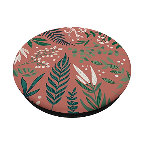 Green Botanical Fern Foliage & White Berry Floral Pattern PopSockets Swappable PopGrip