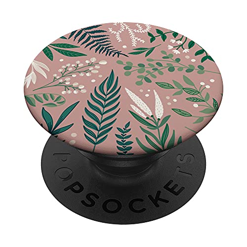 Green Botanical Fern Foliage & White Berry Floral Pattern PopSockets Swappable PopGrip