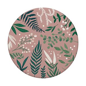 Green Botanical Fern Foliage & White Berry Floral Pattern PopSockets Swappable PopGrip