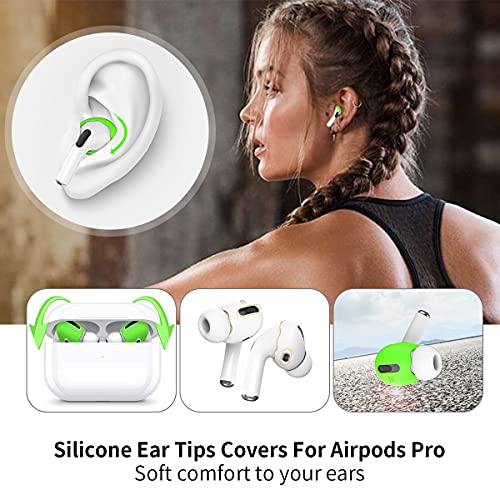 WQNIDE Cover Case for Airpods Pro, [14 in 1] Silicone Accessories Set Protective Case Cover for Airpod Pro Case with Ear Tip/Ear Hook/Strap/Watch Band Holder/Brush/Keychain/Carrying Box (Green)