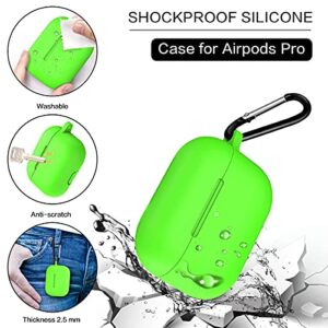 WQNIDE Cover Case for Airpods Pro, [14 in 1] Silicone Accessories Set Protective Case Cover for Airpod Pro Case with Ear Tip/Ear Hook/Strap/Watch Band Holder/Brush/Keychain/Carrying Box (Green)