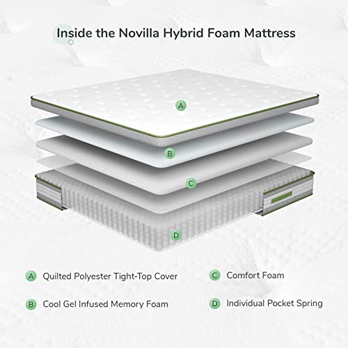 Novilla Queen Size Mattress, 12 Inch Hybrid Pillow Top Queen Mattress in a Box with Gel Memory Foam & Individually Wrapped Pocket Coils Innerspring for a Cool & Peaceful Sleep