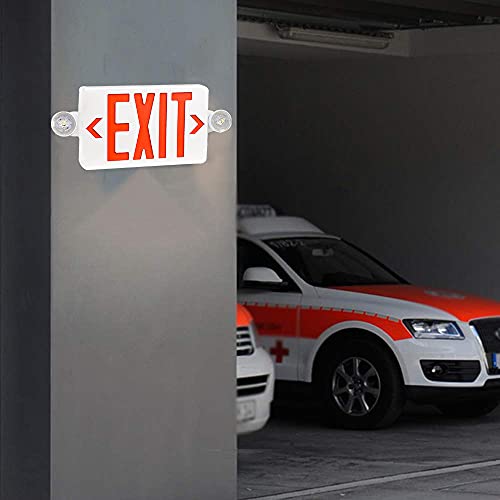 Red LED Exit Sign with Emergency Lights, Two LED Adjustable Head Emergency Exit Lights with Battery Backup, Dual LED Lamp ABS Fire Resistance UL-Listed 120-277V