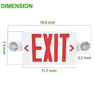 Red LED Exit Sign with Emergency Lights, Two LED Adjustable Head Emergency Exit Lights with Battery Backup, Dual LED Lamp ABS Fire Resistance UL-Listed 120-277V