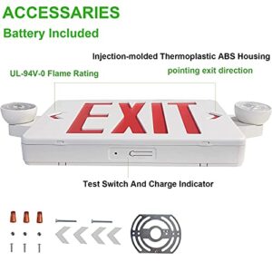 Red LED Exit Sign with Emergency Lights, Two LED Adjustable Head Emergency Exit Lights with Battery Backup, Dual LED Lamp ABS Fire Resistance UL-Listed 120-277V