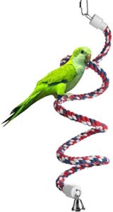 qys bird spiral rope perch, cotton parrot swing climbing standing toys with bell