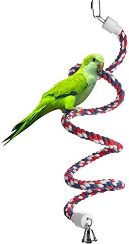 QYS Bird Spiral Rope Perch, Cotton Parrot Swing Climbing Standing Toys with Bell