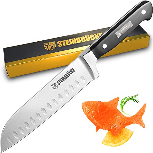 STEINBRÜCKE Santoku Knife Kitchen Knife 7 Inch Razor Sharp Chef Knife From German Stainless Steel, Cooking Knife with Full Tang and Ergonomic Handle for Meat, Vegetables and Fruits