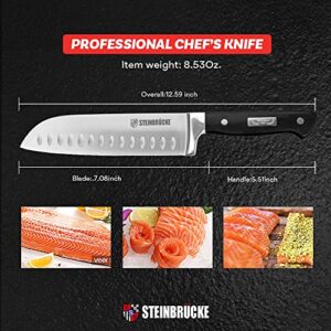 STEINBRÜCKE Santoku Knife Kitchen Knife 7 Inch Razor Sharp Chef Knife From German Stainless Steel, Cooking Knife with Full Tang and Ergonomic Handle for Meat, Vegetables and Fruits