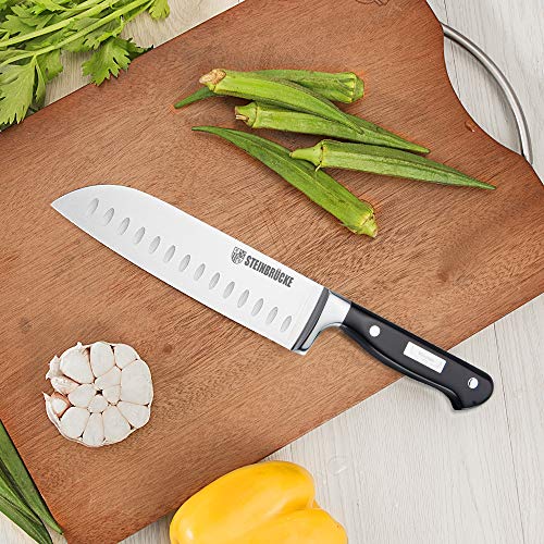 STEINBRÜCKE Santoku Knife Kitchen Knife 7 Inch Razor Sharp Chef Knife From German Stainless Steel, Cooking Knife with Full Tang and Ergonomic Handle for Meat, Vegetables and Fruits