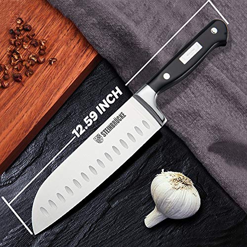 STEINBRÜCKE Santoku Knife Kitchen Knife 7 Inch Razor Sharp Chef Knife From German Stainless Steel, Cooking Knife with Full Tang and Ergonomic Handle for Meat, Vegetables and Fruits