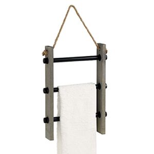 mygift 3-tiered hanging bathroom towel ladder rack industrial pipe and grey wood wall mounted hand towels holder storage and drying hanger