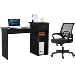 yaheetech home office modern desk and chair set computer desk w/drawer & shelves with ergonomic mesh height adjustable office chair
