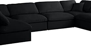 Meridian Furniture Plush Collection Contemporary Down Filled Cloud-Like Comfort Overstuffed Velvet Upholstered Modular U-Shaped Sectional, 6-Seater, Armless, Black