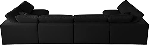 Meridian Furniture Plush Collection Contemporary Down Filled Cloud-Like Comfort Overstuffed Velvet Upholstered Modular U-Shaped Sectional, 6-Seater, Armless, Black